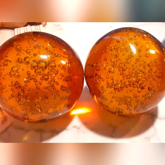 Vintage Set Of Amber Blown Glass Paperweights-Bubbles-amazing condition